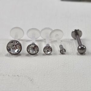 ​5pc New/Unused Threadless Labret Set - Bioflex & Steel - 16g